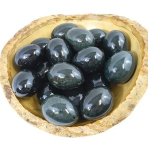 Bol en bois avec oeufs de yoni en jade néphrite